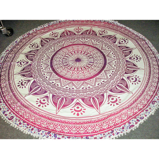 100% Cotton Round Tapestry with Pom Poms