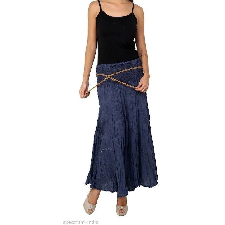 100% Cotton Skirt with Macrame and Bead Belt in Acid Wash Blue