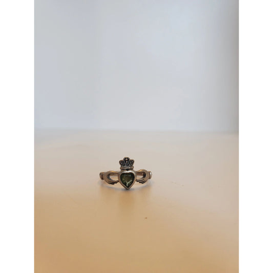 Moldavite Claddagh Ring Size 7