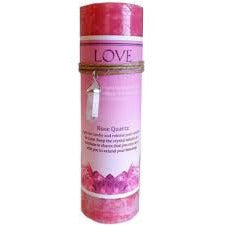 Love Pillar Candle with Rose Quartz Crystal Pendant/Necklace