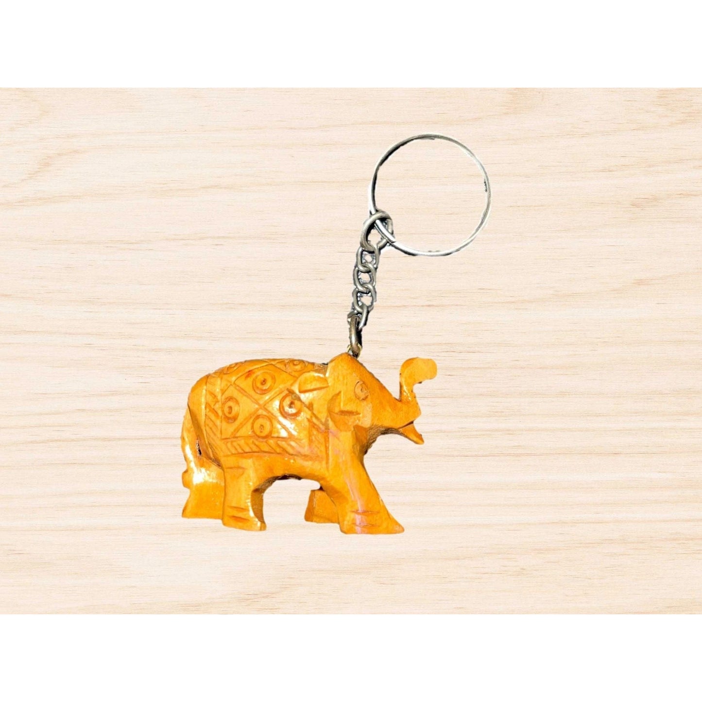 Hand Carved Wooden Elephant Good Luck Key Chain