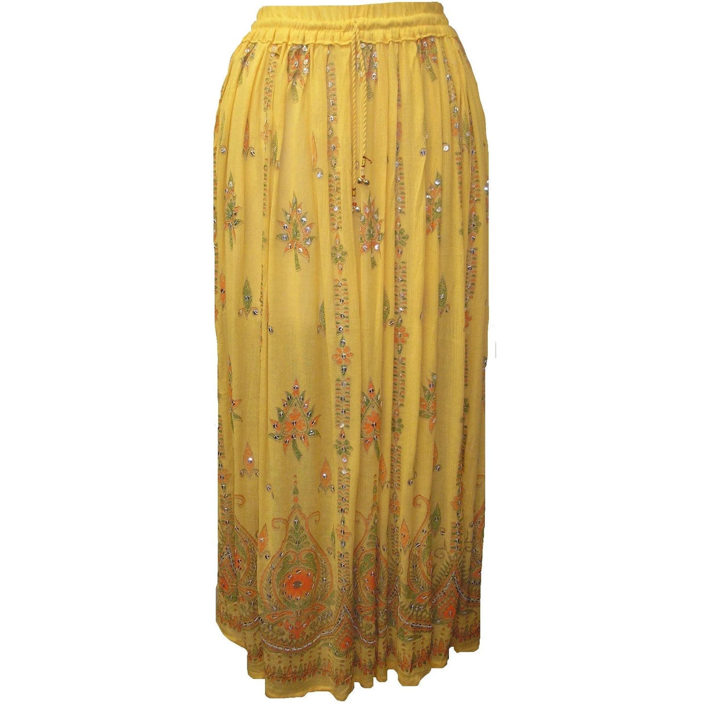 Yellow and Multi-Color Cotton Crinkle Skirt