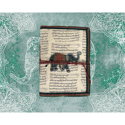 Elephant Block Printed Cloth Journal with Strap