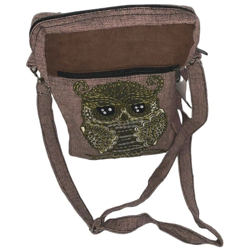 Yak & Yeti Embroidered Owl Print Cross Body Bag