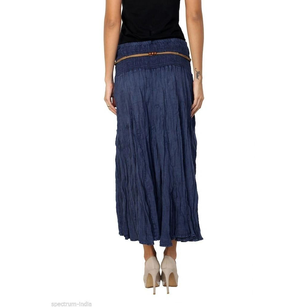 100% Cotton Skirt with Macrame and Bead Belt in Acid Wash Blue