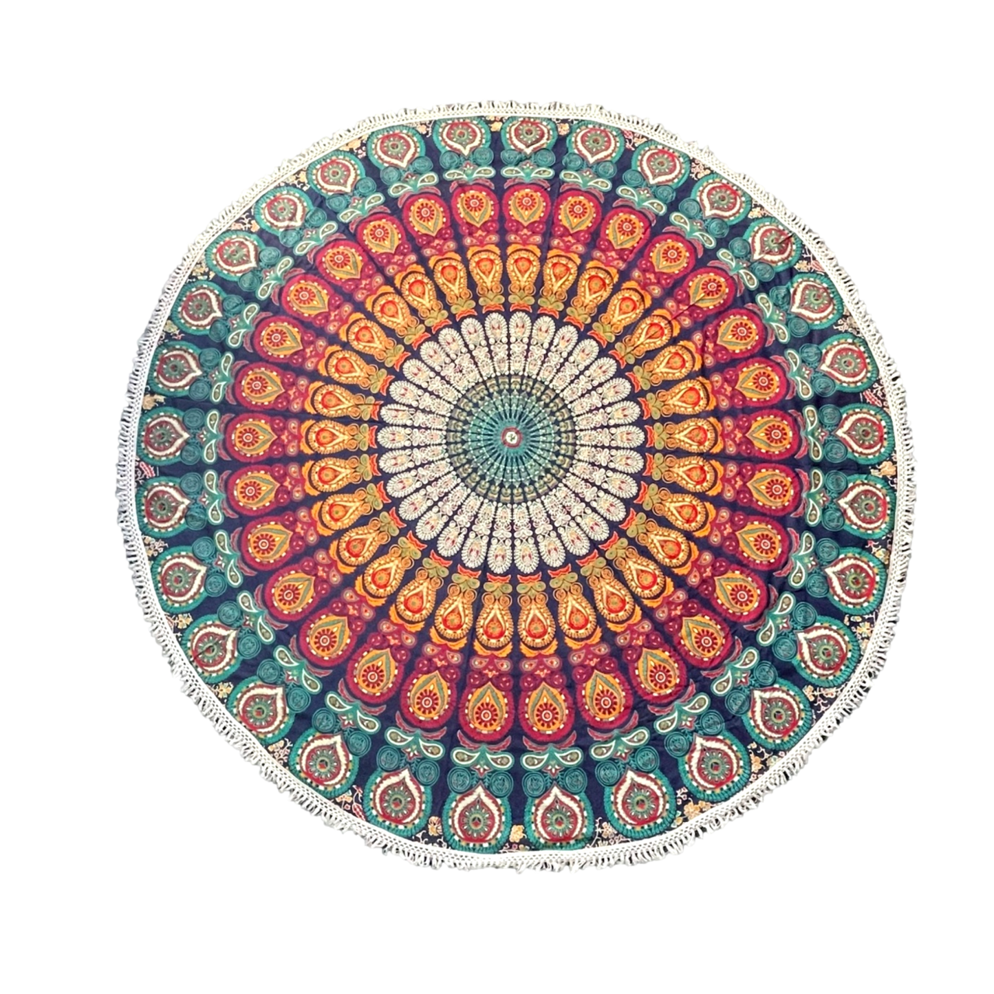 100% Cotton Round Tapestry with Pom Poms