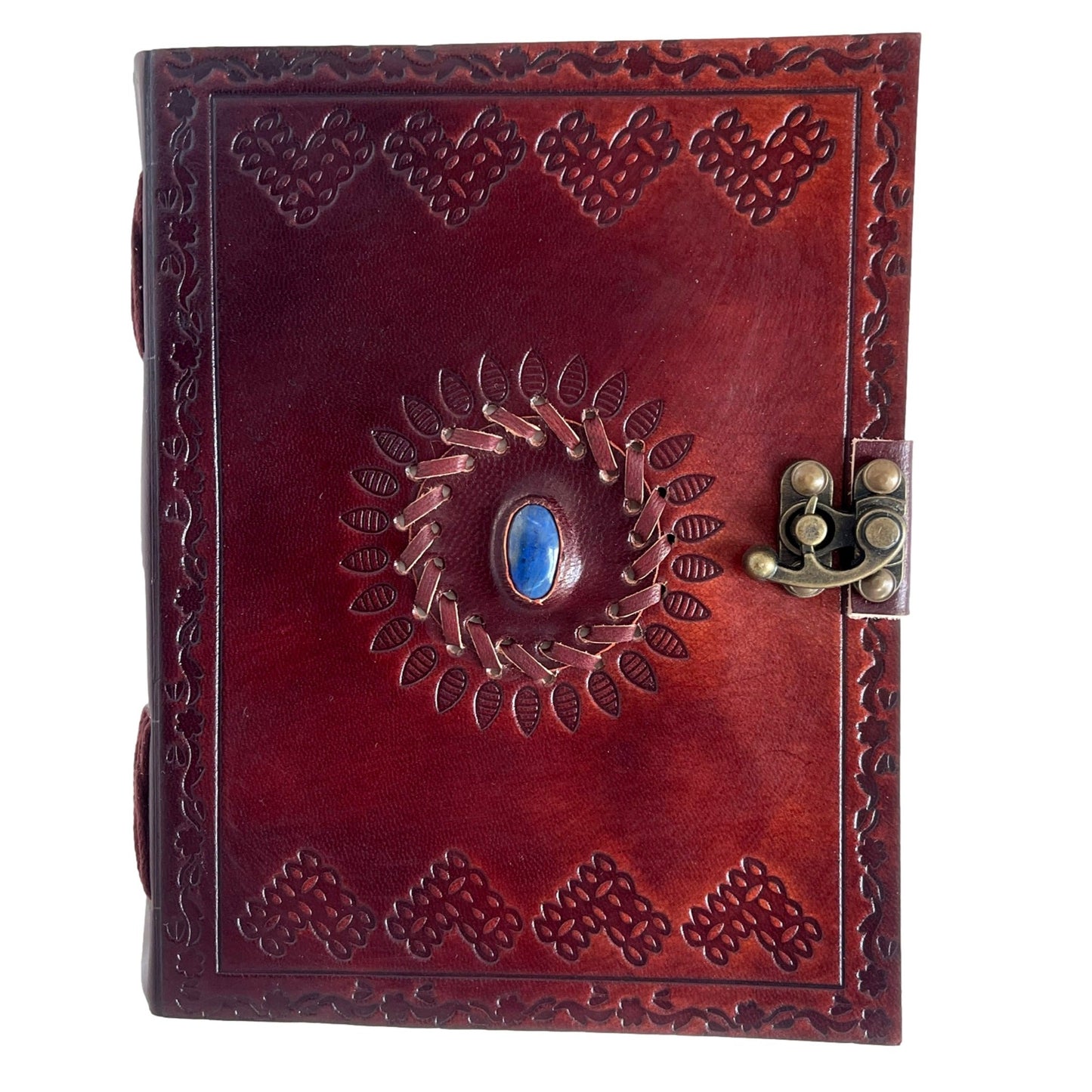 100 % Leather Journal Embossed with Lapis Lazuli Crystal