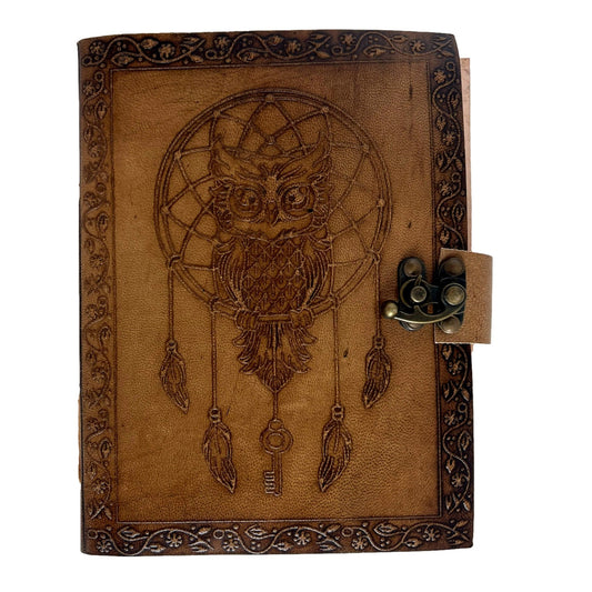 100% Leather Engraved Owl Dream Catcher Journal