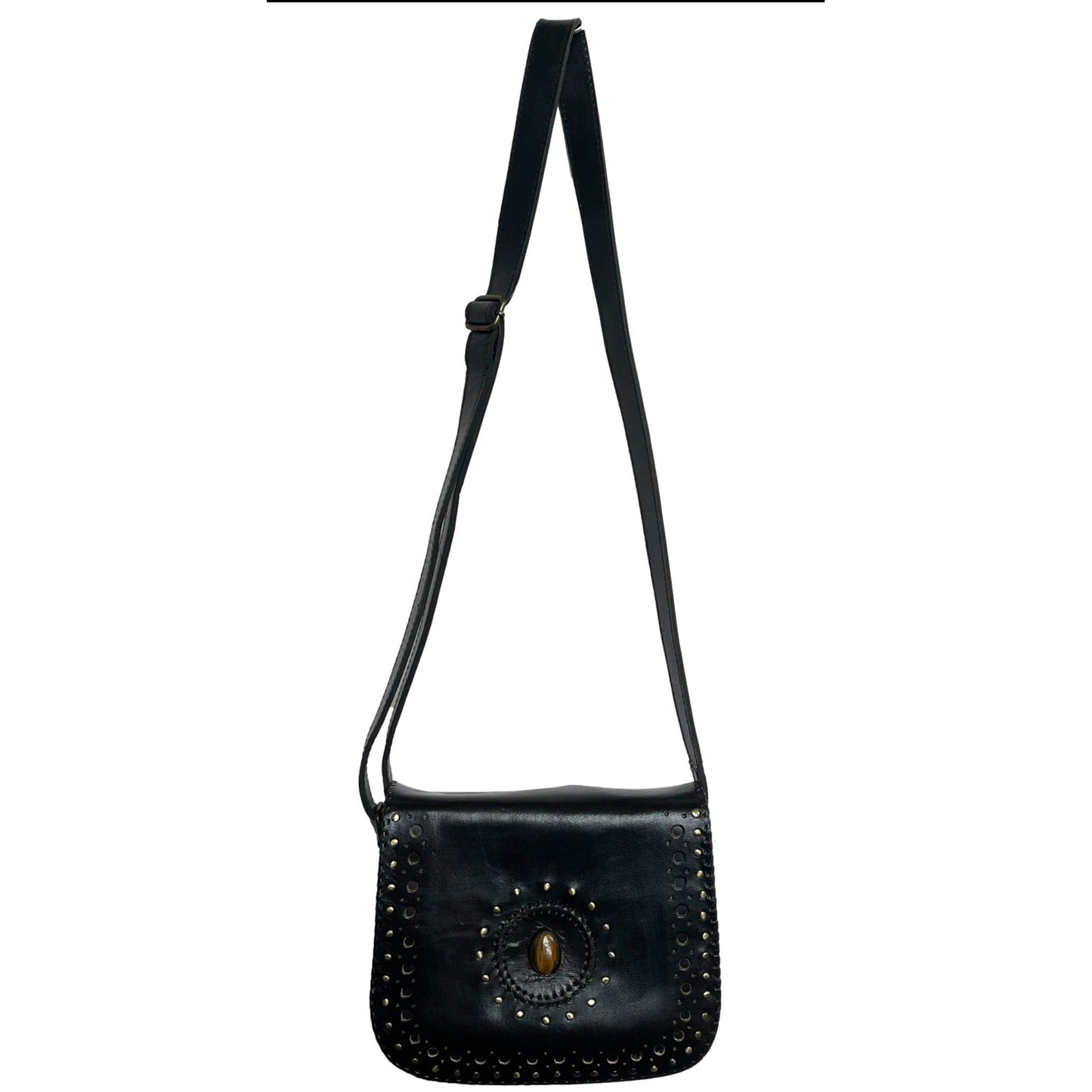 100% Leather Tigers Eye Shoulder Bag with Rivet Decoration