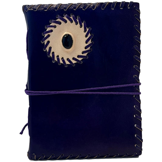 Purple 100 % Leather Journal with Onyx Stone and a Decorative Laced Edging