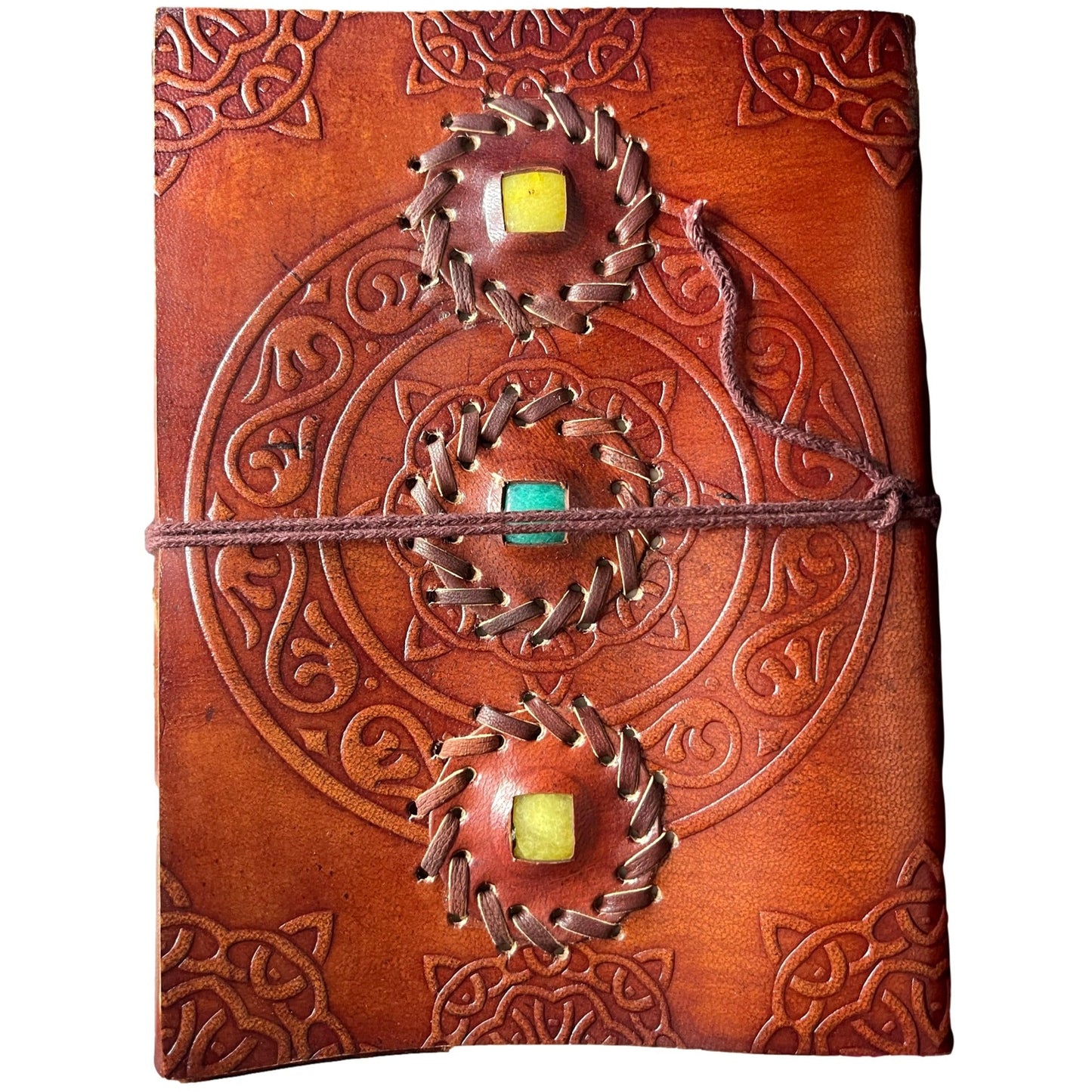 Leather Embroidered Journal Adorned with Gemstone Crystals & Leather String Closure