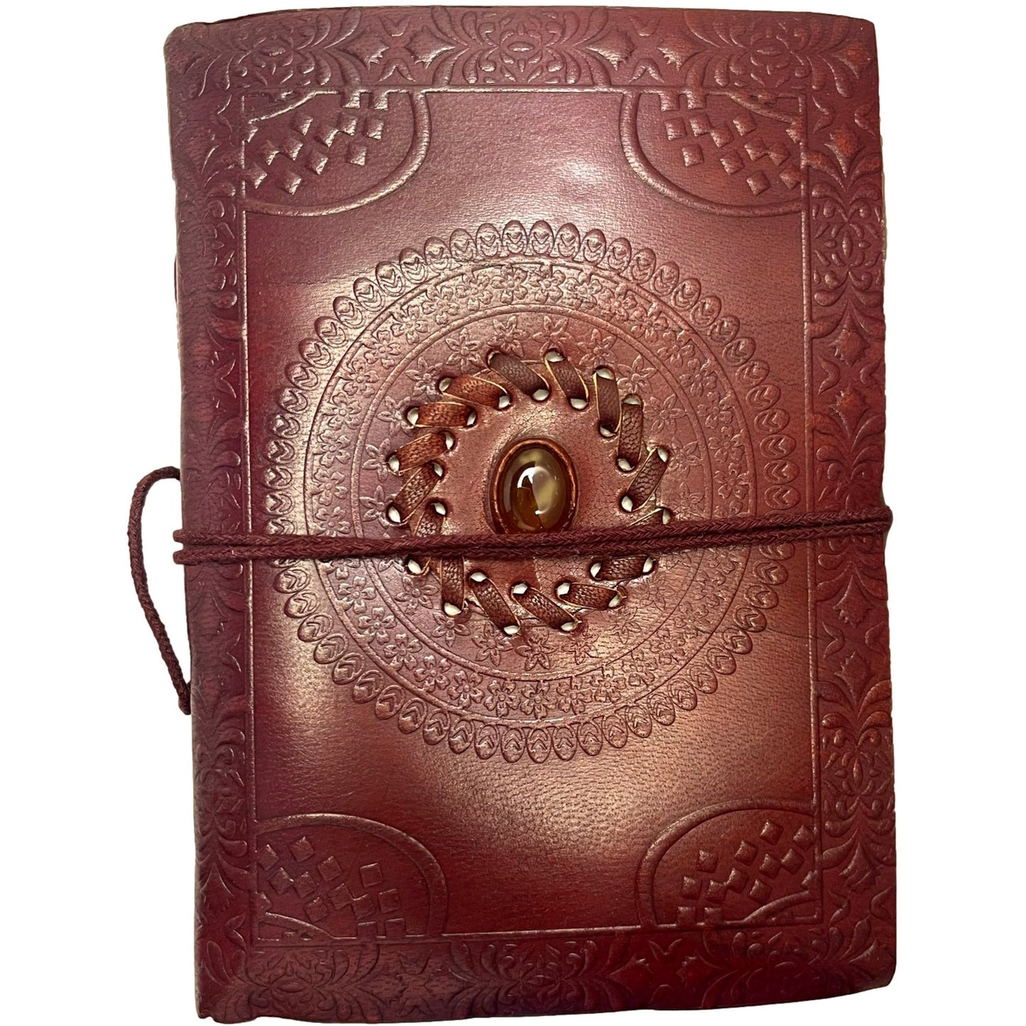 100% Leather Journal with Embossed Gemstone, Malachite, Carnelian, Onyx, or Turquoise