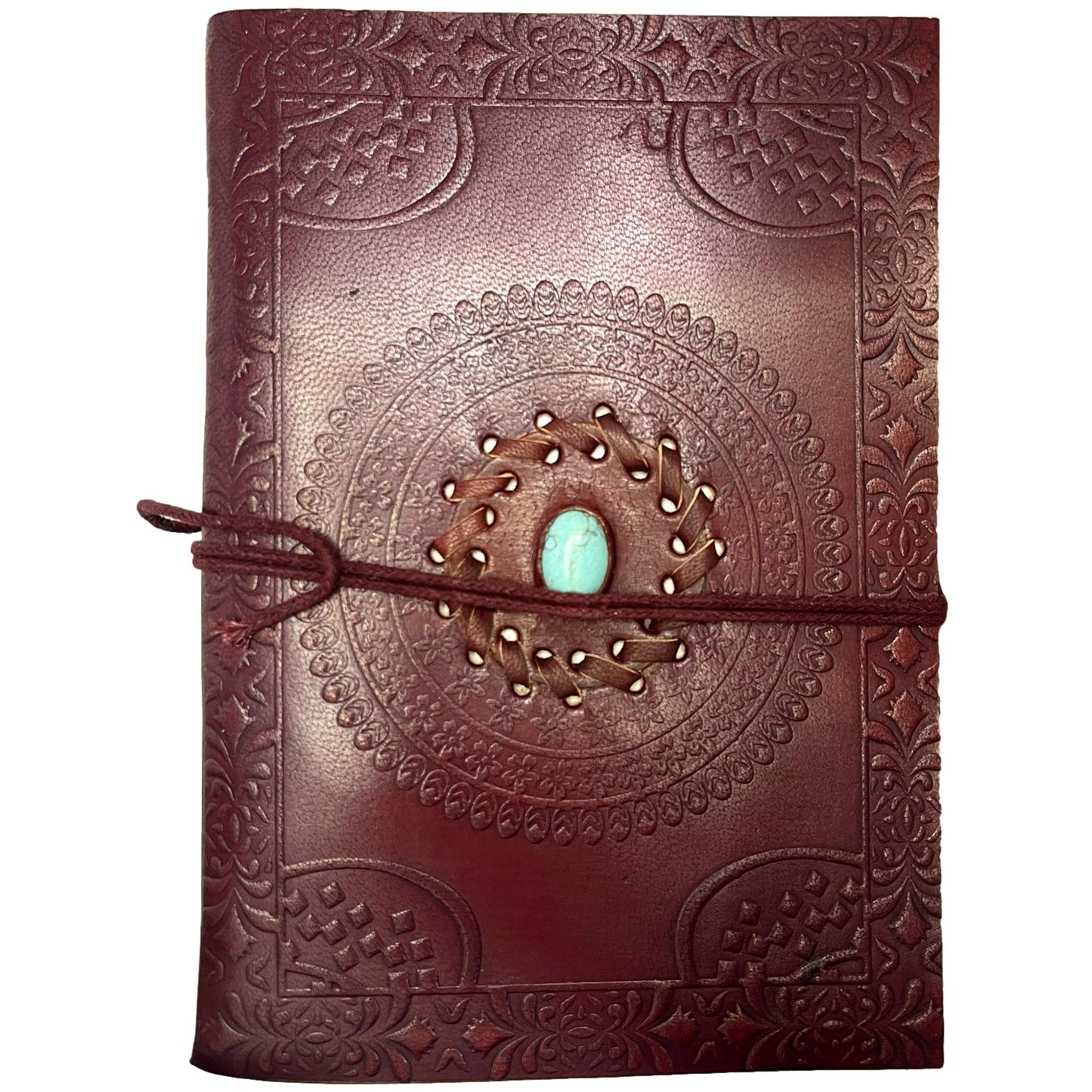 100% Leather Journal with Embossed Gemstone, Malachite, Carnelian, Onyx, or Turquoise