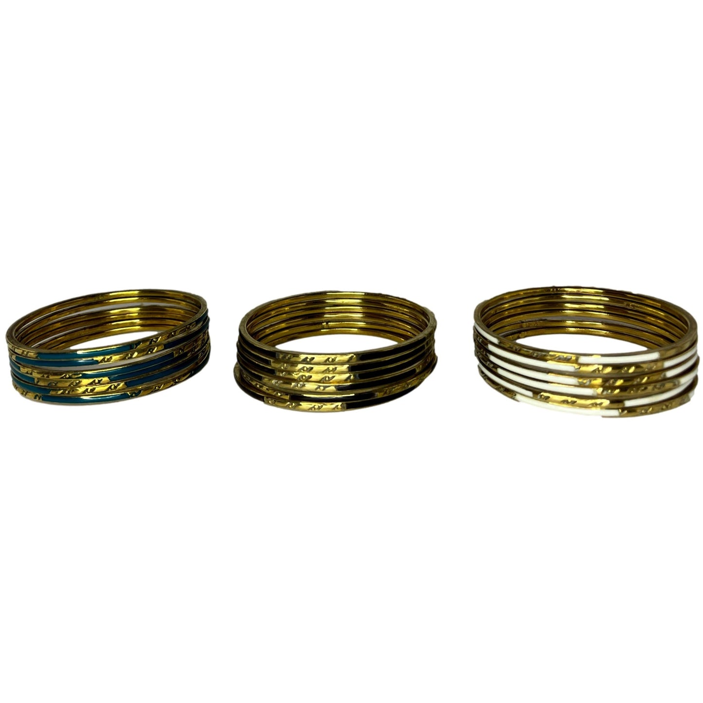 6 PC Thin Metal Textured Enameled Bangle Bracelets