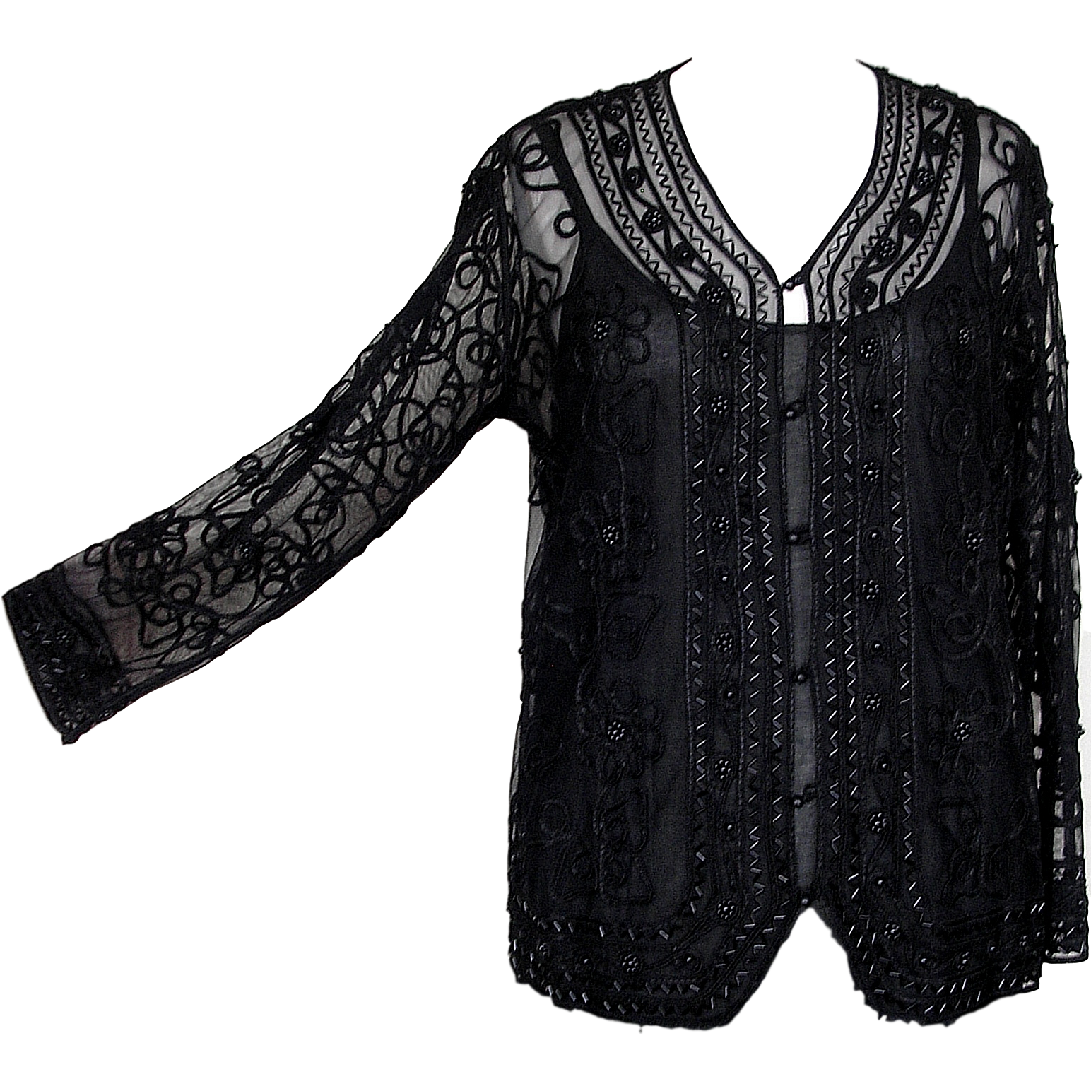 chinese dress ladies Adini Net and Ribbon Long Sleeve Sheer Ribbon and Bead Cardigan –  SPECTRUM-INDIA