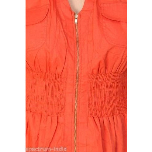100% Cotton Fitted Sleeveless Coral Zipper Dress
