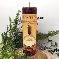 Prosperity Pillar Candle with Tiger Eye Crystal Pendant/Necklace