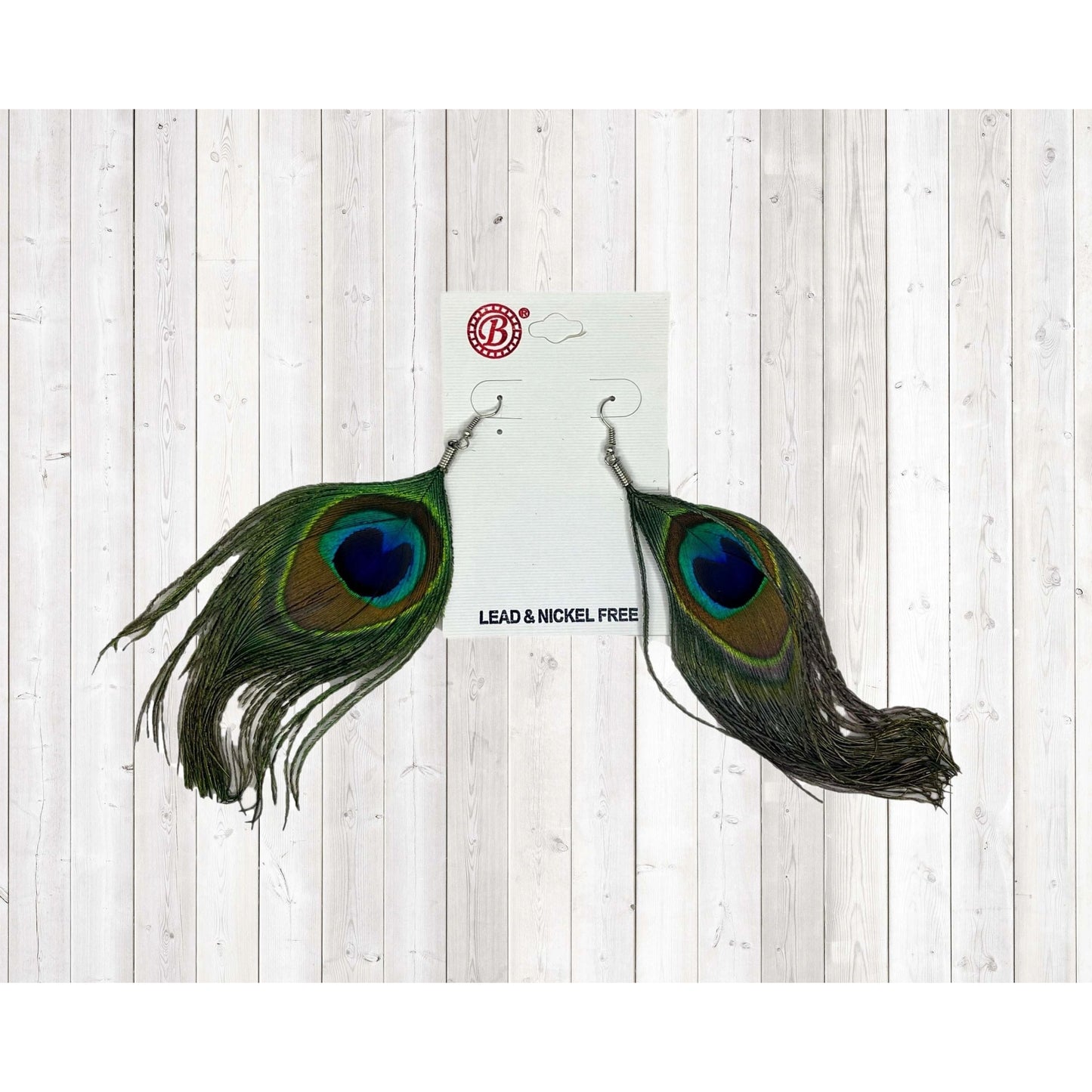 Peacock Feather Earrings, Lead & Nickel Free