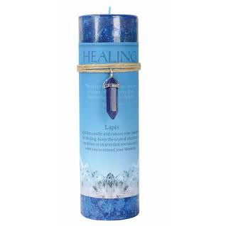Healing Pillar Candle with Lapis Crystal Pendant/Necklace