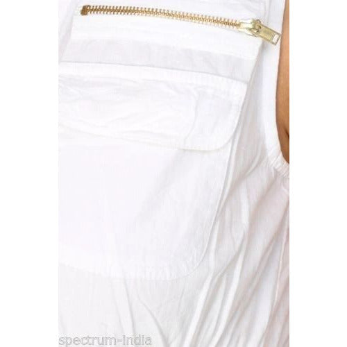 100% Cotton Fitted Sleeveless White Zipper Dress