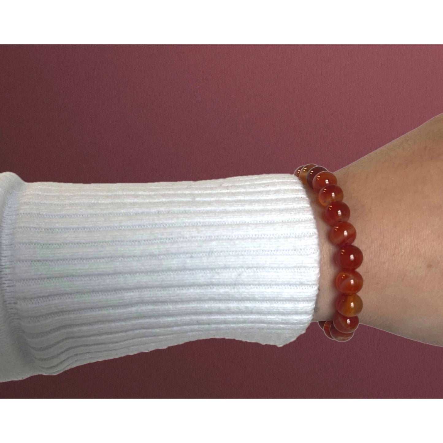 Natural Carnelian Tumbled Round 8 MM Gemstone Bracelet