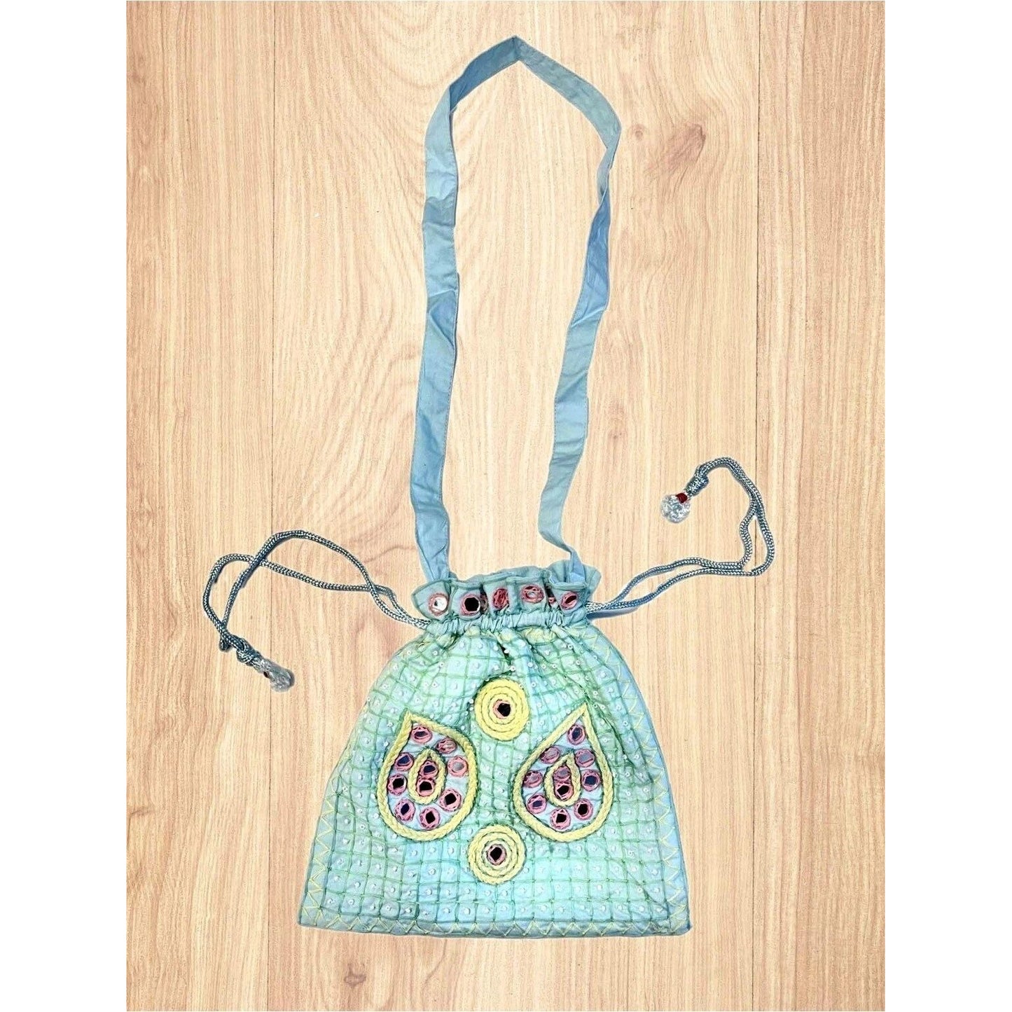 Embroidered Mirror Bag with Circles - Hand Made