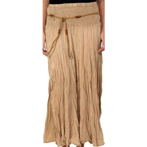 100% Cotton Skirt with Macrame and Bead Belt in Acid Wash Khaki