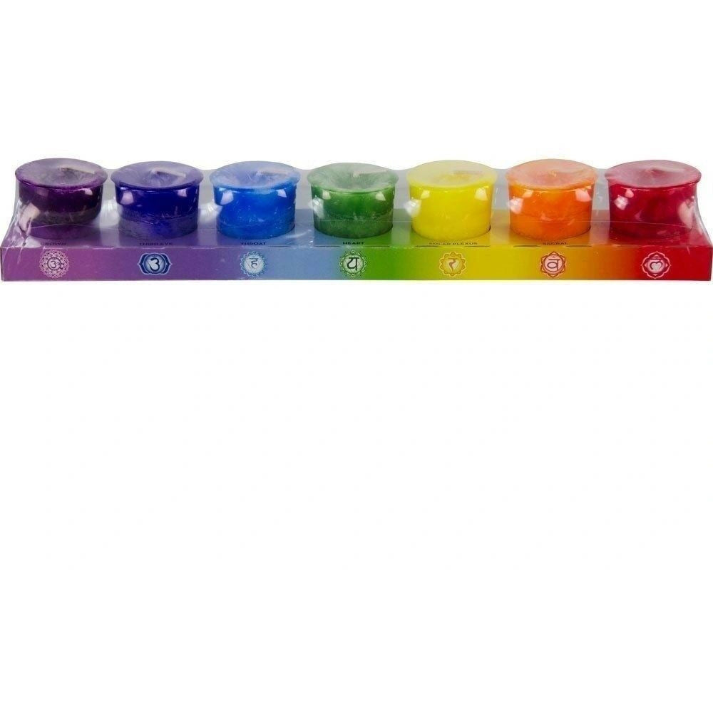 Set of 7 Chakra Reiki Votive Candles With Information Card