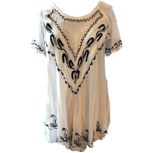 Embroidered Rayon Gauze Swing Blouse