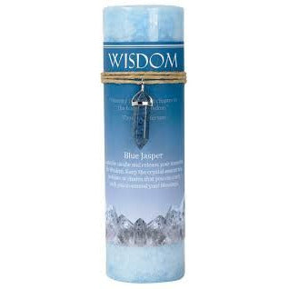 Wisdom Pillar Candle with Blue Jasper Crystal Pendant/Necklace