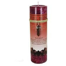 Well Being Pillar Candle with Red Jasper Crystal Pendant/Necklace