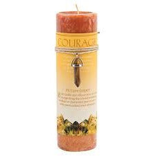 Courage Pillar Candle with Picture Jasper Crystal Pendant/Necklace